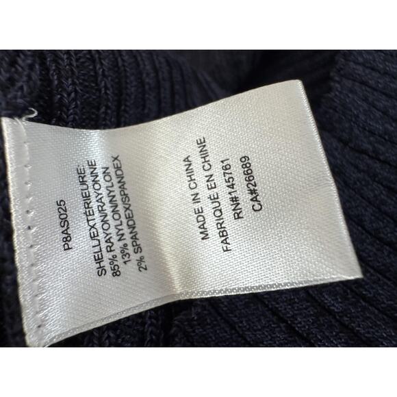 Parker Dress Navy Ribbed Knit Polo Collar Surplice Stripe Trim M - Picture 5 of 9